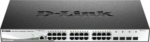 [DGS-1210-28X/ME/B1B] D-Link DGS-1210-28X/ME Managed L2 Metro Ethernet Switch 24x1000Base-T, 4x10GBase-X SFP+, Surge 6KV, CLI, RJ45 Console, RPS